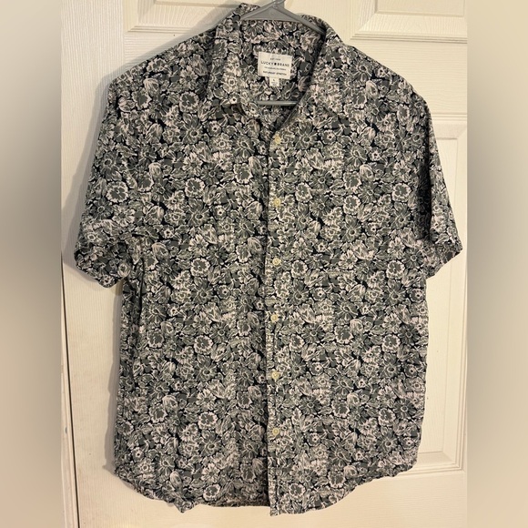 Lucky Brand Shirt Mens Gray Saturday Stretch Button Up Short Sleeve Floral‎ SZ L - Picture 1 of 7